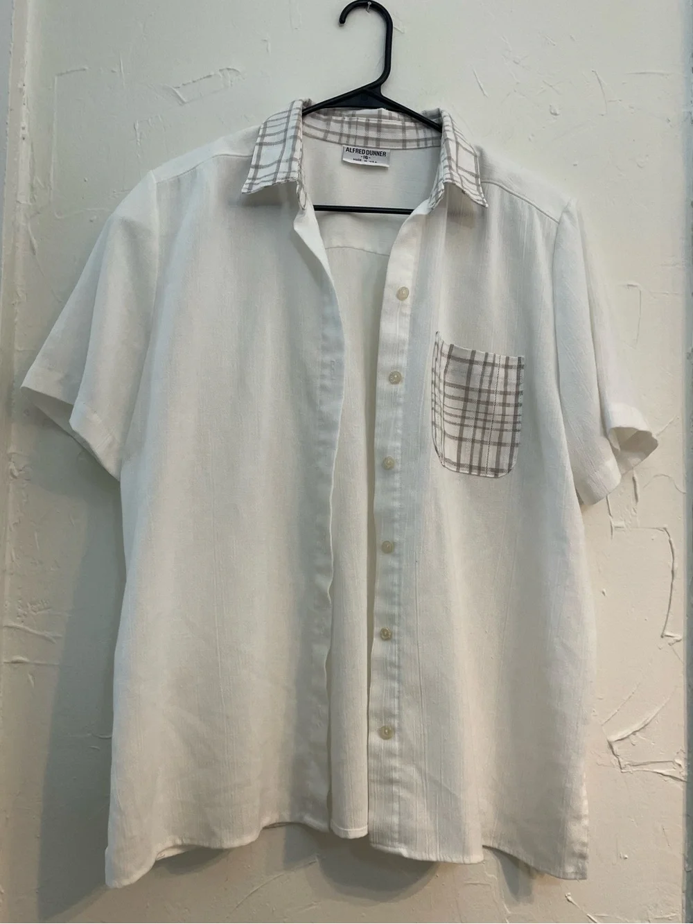 Vintage Alfred Dunner Coastal Grandma White Collared Shirt with Plaid Trim - Picture 3 of 10
